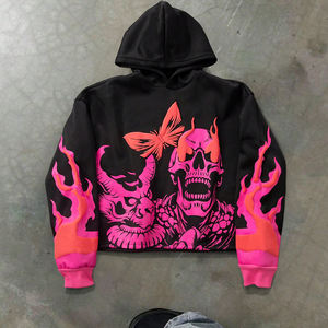 Sudadera con capucha informal de manga larga para hombre, sudaderas con capucha de algodón con cuello redondo y diseño 3D de calavera escupir de <span class=keywords><strong>terror</strong></span> rosa para invierno - Product Image 1