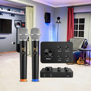 Microphone sans fil professionnel UHF 2 canaux avec fréquence réglable <span class=keywords><strong>pour</strong></span> karaoké et mixeur de karaoké <span class=keywords><strong>pour</strong></span> soirées chantées - Product Image 1