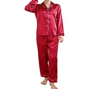 Venta al por mayor de pijamas de seda personalizados con mangas largas y pantalones largos de alta calidad causal transpirable logotipo personalizado ropa de dormir para mujer - Product Image 1
