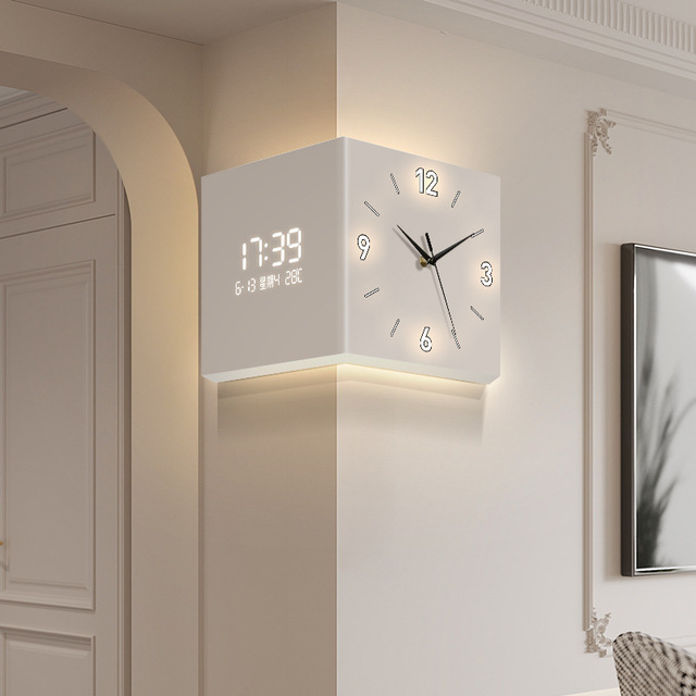 Modern Double-Sided Acrylic Wall Clock With Moon-Light Back Lighting Silent Running Drill-Free Digital Display for Living Room