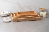 Maßgefertigtes Natürliches Bambus-Serviertablett-Set mit 3 Teilen und Griff, Große Holzplatte für Essen, Tee, Kaffee, Frühstück, Restaurant, Küche