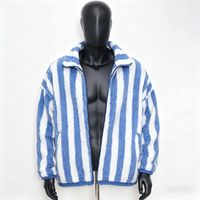 Veste polaire à capuche Sherpa pour homme, coupe ample, à manches longues, avec imprimé rayé personnalisé, un seul bouton, logo frontal, style streetwear, vente en gros