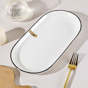 Đôi Tai hấp cá hình bầu dục Tấm gốm màu trắng tinh khiết sáng tạo xuất hiện cao cấp Bộ đồ ăn - Product Image 3