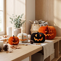 Rainbowbear Lot de 4 décorations en papier nid d'abeille pour Halloween, combinaison créative de citrouilles 3D effrayantes, écologiques, réutilisables, magnétiques, pour fête d'automne