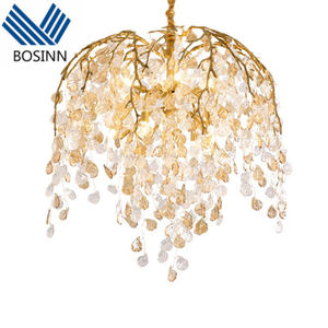 Lustre en cristal de salon duplex pour l'escalier Villa Hall Crystal <span class=keywords><strong>Elm</strong></span> Tree Flowers Coin Tassels Pendant Light - Product Image 1