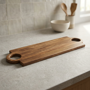 Planche à découper rectangulaire en bois d'acacia et de teck avec poignée, écologique, durable, légère, épaisseur 2,0 cm, passe au lave-vaisselle - Product Image 1