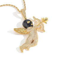 Collier Pendentif Flèche de Cupidon Entièrement Sertie de Zircons Cubiques, Bijoux Hip Hop Unisexe, Vente en Gros