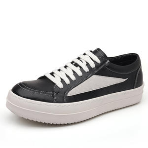 Zapatos Casuales de Cuero Genuino para Hombre, Color Negro y Blanco con Costuras en Bloques de Color, Transpirables, con Suela de Goma de Tacón Medio, Estilo para Caminar - Product Image 5