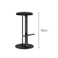 Tabouret contemporain en fer avec siège rembourré en cuir, repose-pieds, base ronde, hauteur de comptoir 75 cm, tabouret de bar en fer