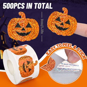 Pegatinas de <span class=keywords><strong>Calabaza</strong></span> con Purpurina Holográfica Personalizadas, Resistentes al Agua y a Desgarros, de PET Ecológico, Adhesivas para Decoración de Halloween - Product Image 2