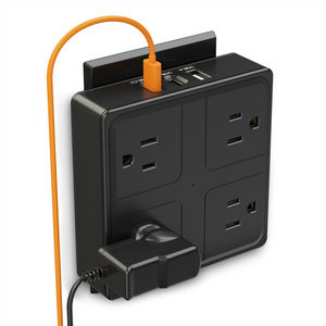 Enchufe múltiple con divisor de tomas de corriente para suelo, cable de extensión de 4 tomas con 2 puertos USB C, protector contra sobretensiones de 1250W, diseño delgado y compacto. - Product Image 1