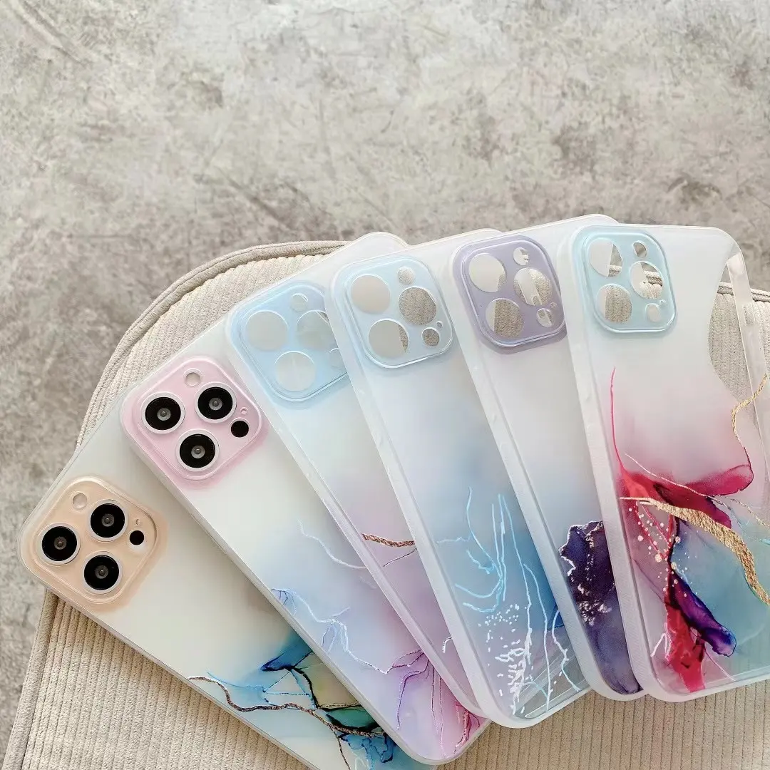 Watercolor Marble Transparent TPU S Line Custom UV Print Phone Case For iPhone 14 13 Pro Max 12 Xr Xs 7 8 P