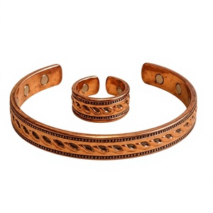 Handcrafted Twisted <b>Rope</b> Motif Magnetic Copper Wristband And Ring Fashionable Metal Jewelry Exquisite Design - Product Image 1
