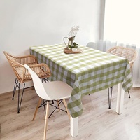 Nappe rectangulaire moderne en polyester 100% tissé, motif à carreaux vert frais, personnalisable, anti-taches et résistante aux hautes températures, 54''x84''
