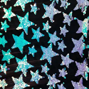 100%Polyester Star Pattern Sequin Velour Embroidery 5mm Double Sided Magic Beaded Embroidery Sequin Fabric