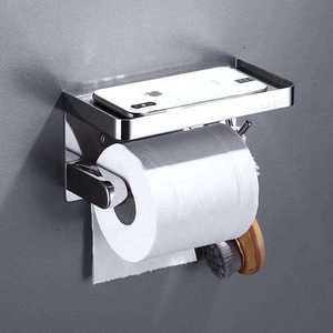 Porte-papier toilette mural moderne en acier inoxydable 304 avec plateau pour téléphone, accessoire de salle de bain - Product Image 2