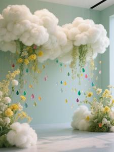 Decorazione per Soffitto Matrimoniale, LED Colorati, Nuvole di Fiori di Ciliegio, per Feste, Banchetti, Compleanni, Elegante Seta Artificiale Vintage in Organza - Product Image 5