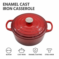 Cocotte Ronde en Fonte Émaillée Rouge Senny 24 cm avec Couvercle et Double Poignée – Vente en Gros Direct Usine