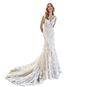 Vestido de Novia Blanco Sexy Corte Sirena para <span class=keywords><strong>Boda</strong></span> <span class=keywords><strong>Civil</strong></span>, Vestido Sexy Hecho a Medida, Tela de Encaje de Tul Francés para Vestido de Noche de <span class=keywords><strong>Boda</strong></span> - Product Image 2