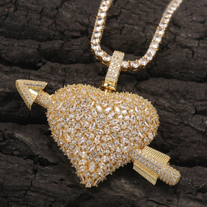 Collier pendentif personnalisé Hip Hop avec <span class=keywords><strong>photo</strong></span> cœur percé par l'arc-en-ciel de Cupidon, bijou sur mesure pour homme et femme, cadeau souvenir - Product Image 4