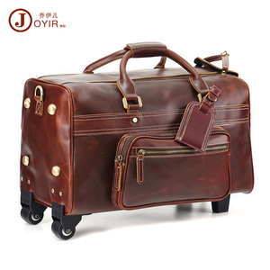 Maleta de cuero Joyir con 4 ruedas, bolsa de viaje de negocios de gran capacidad, estilo retro de color sólido para hombre - Product Image 5