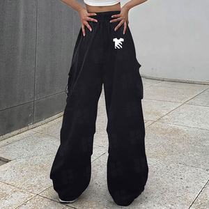Pantalones Jogger Casuales Unisex de Pierna Ancha al por Mayor OEM con Logotipo Personalizado, Puños Elásticos, Pantalones Holgados Drapeados para Mujer, Pantalones Cargo con 6 Bolsillos - Product Image 2