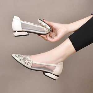 Summer Sandals Pu Leather Patchwork Retro Vintage Women Mid <strong>Heels</strong> Square <strong>Heel</strong> <strong>Round</strong> <strong>Toe</strong> Pumps Shoes - Product Image 1