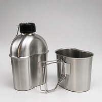 Ensemble de gourdes tactiques militaires 1,3 L en acier inoxydable 304 style vintage américain avec porte-gobelet de rangement détachable et portable