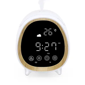 Alexa Tuya Pintar 200Ml Jam Alarm Beraroma, Diffuser Minyak Esensial Digital Wifi Ultrasonik dengan Tampilan Cuaca