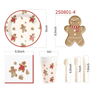 Juego de Platos Temáticos de Hombre de Jengibre Navideño DAMAI con Lazo, Incluye Platos y Vasos de Papel para Fiesta de Navidad - Product Image 4