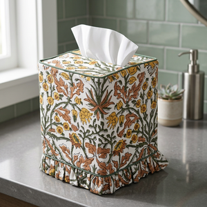 Cubierta para Caja de Pañuelos con Estampado de Volantes Amarillo Dorado Ridhi, Hecha a Mano, Clásica, Duradera, Ecológica, Porta Servilletas Cuadrado para Hogar y Hotel - Product Image 3