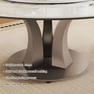 Mesa de Comedor Redonda de Piedra Sinterizada de Lujo Moderno con Patas de Acero Inoxidable Dorado, Juego de Comedor Ecológico e Impermeable - Product Image 4