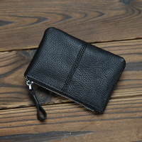 Dompet koin kulit kuda gila Retro dompet kecil kulit asli tas uang kecil kunci ritsleting pendek Mini untuk pria dan wanita