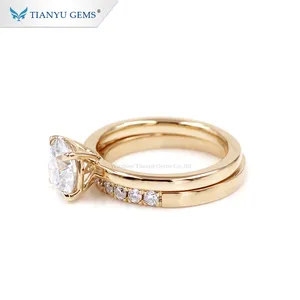 Tianyu Fijne Sieraden Anillo Bagaue 585 750 Real Solid Yellow Gold Wedding Ring Solitaire Moissanite Engagement Ring Set Voor Vrouw