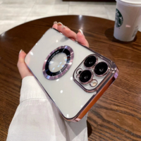 Étui de téléphone portable de luxe de haute qualité en cuir véritable avec dos transparent en PC, antichoc, anti-empreintes digitales, pour 14/15/16/17 Pro Max