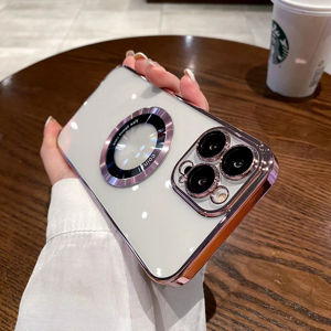 Coque de téléphone magnétique de luxe en PC transparent électroplaqué pour iPhone 14 15 16 17 Pro Max avec protection de lentille - Product Image 5