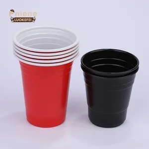 Xícaras descartáveis de plástico Pp reutilizáveis com logotipo de marca personalizado por atacado, conjunto de copos para cerveja Pong personalizados, copos vermelhos para festas e cerveja Pong, 12/16 onças