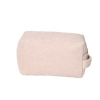 Nouvelle série de trousse de toilette personnalisée avec logo, en velours beige Teddy, trousse de maquillage en peluche, organiseur de voyage pour articles de toilette