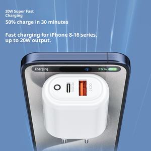 <span class=keywords><strong>Cargador</strong></span> USB de doble puerto PD <span class=keywords><strong>tipo</strong></span> <span class=keywords><strong>C</strong></span> de 20W, adaptador de corriente de carga rápida QC3.0, enchufe de EE. UU. UE para dispositivos <span class=keywords><strong>Apple</strong></span>, Huawei Android - Product Image 2