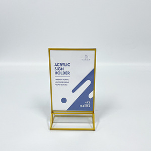 Acrylic Sign Holder 4x6 Inch Gold Trim <b>Table</b> <b>Card</b> Display Stand Durable Rectangle Shape - Product Image 4