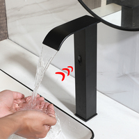 Robinet mitigeur de lavabo automatique sans contact à détection, cascade, noir mat