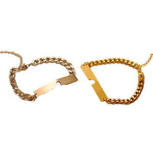 Hot New Couple Bracelet Set Acero inoxidable Heart Cutting Lover Barra curva One Silver One Gold Plated Bangle Type Gift - Product Image 1