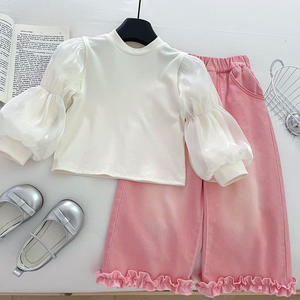 2025 New Fall Teenager Girl <strong>3</strong> Pcs <strong>Long</strong> <strong>Sleeved</strong> Clothes Set Sweet Girl Beige Shirt + Pink Denim <strong>Vest</strong> and Pants Garment - Product Image 3