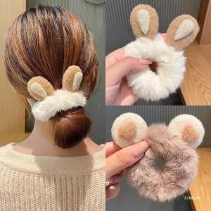Anello per capelli in peluche con orecchie di coniglio amore autunno e inverno carino in pelle giapponese con muscolatura a sfera, vendite dirette dalla fabbrica - Product Image 1