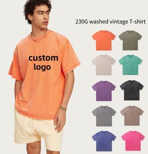 T-shirt Homme Oversize 100% Coton OEM en Gros, Impression DTG, Logo Personnalisé, T-shirt Vintage Lourd Délavé à l'Acide, Effet Vieilli - Product Image 1