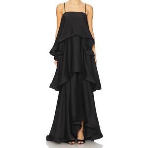 <span class=keywords><strong>Robe</strong></span> longue noire fluide et ample à bretelles spaghetti, col carré et volants étagés pour femme - Fournisseur vérifié de Chine - Product Image 2