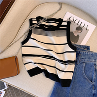 Novedad: Chaleco de Punto Corto sin Mangas a Rayas para Mujer, Top Casual Vintage al por Mayor