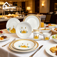 Nouvelle conception, assiette en verre opale blanc de 10,5 pouces, assiette principale avec motif de mosquée pour le Ramadan