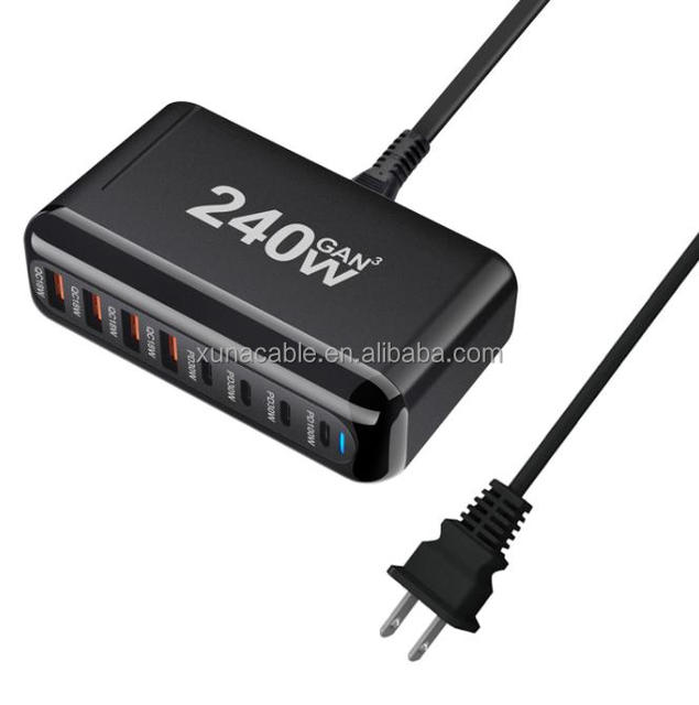 New 8-Port Type-C+4-port USB QC18W Charger GAN PD100W Charger Multi-functional 240W Desktop Charger