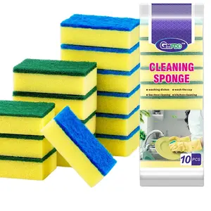 Green+Yellow Wholesale Kitchen Cleaning Sponge Block Washing Sponge Heavy Light Duty Scouring Pad Dish-washing Sponges